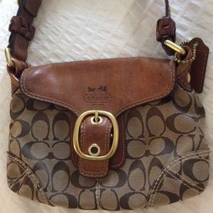 Coach Signature Small Shoulder Bag leather trim